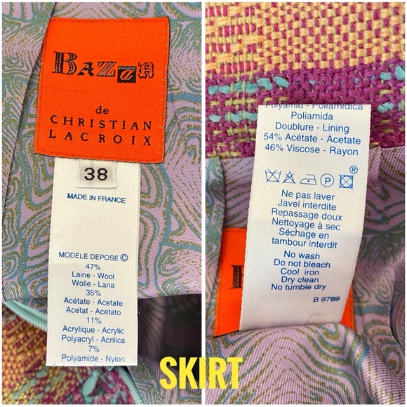VINTAGE BAZAR CHRISTIAN LACROIX COLORFUL TWEED ZIP UP JACKET HIGH RISE SKIRT SET - Picture 16 of 16